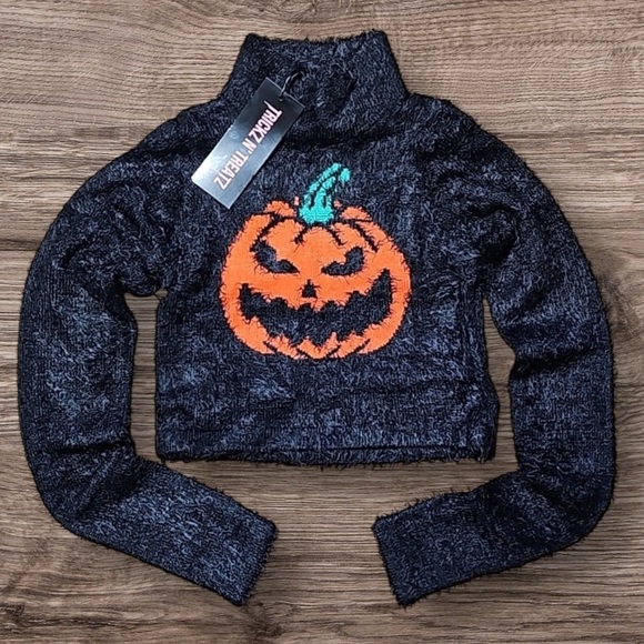 Dolls Kill Trickz N' Treatz Cut It Out Crop Sweater size XS NWT - Picture 4 of 8